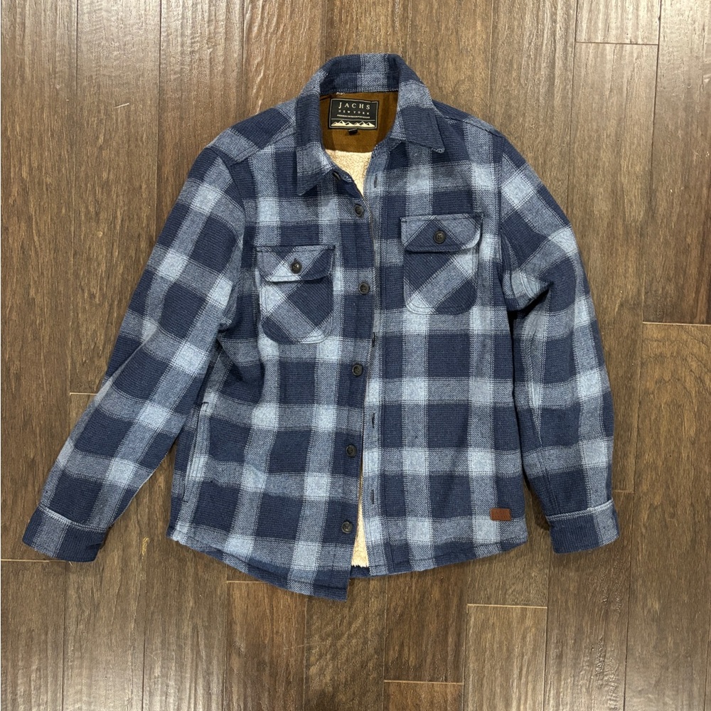 Jachs New York Blue Plaid Shirt Jacket Coat Wool Blend